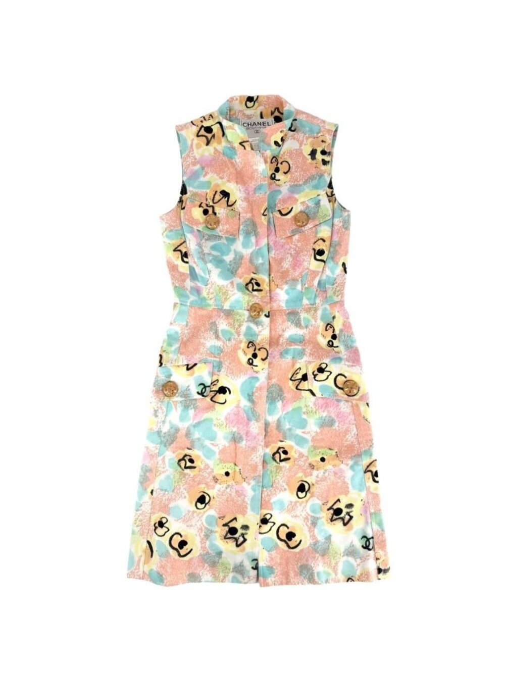 Chanel Dress Sleeveless Vintage Multicolor Cotton Spring Summer 36